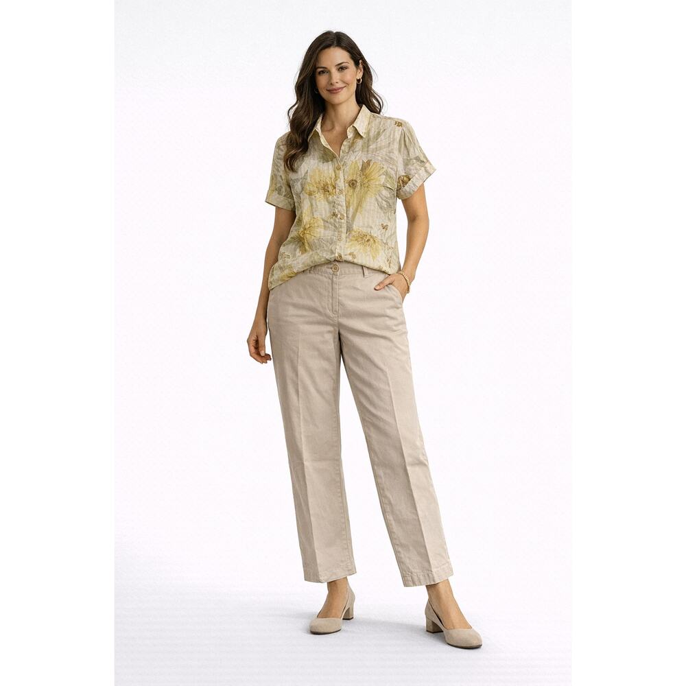 Womens Outfit Caribbean Joe Floral Shirt J Khaki Pants Size L Classic Cotton Cm